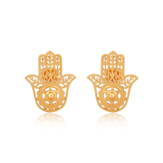 Hamsa Hand Earrings  Brass