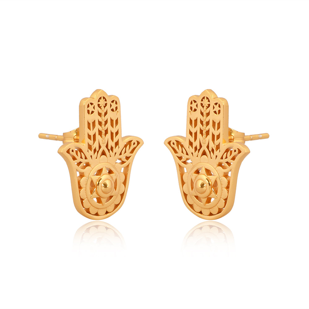 Hamsa Hand Earrings  Brass