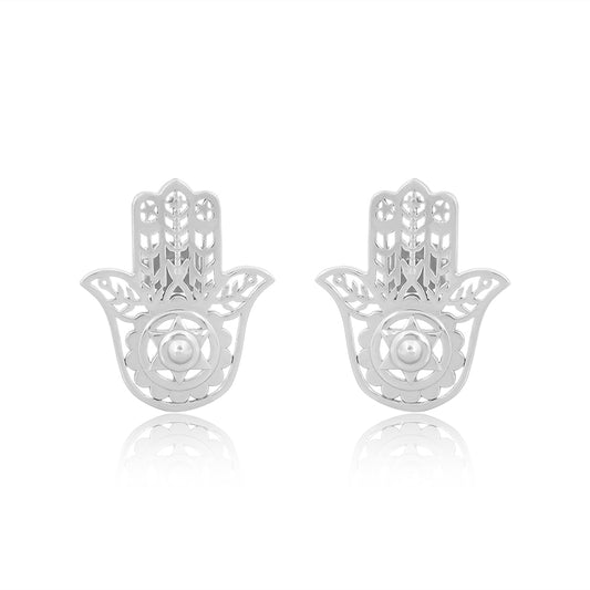 Hamsa Hand Earrings  Silver