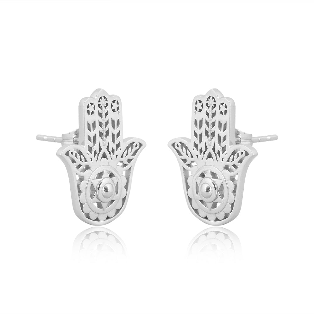 Hamsa Hand Earrings  Silver