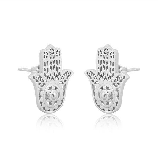 Hamsa Hand Earrings  Silver