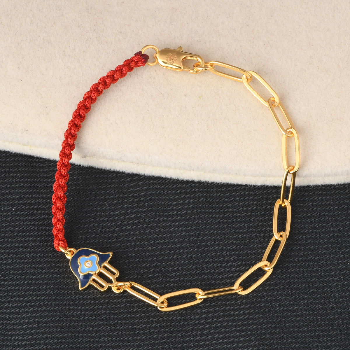 Hamsa Hand Bracelet With Red Cord (18kt Gold Micron)