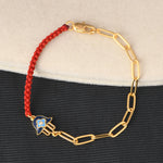 Hamsa Hand Bracelet With Red Cord (18kt Gold Micron)