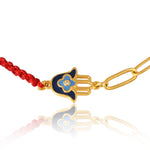 Hamsa Hand Bracelet With Red Cord (18kt Gold Micron)