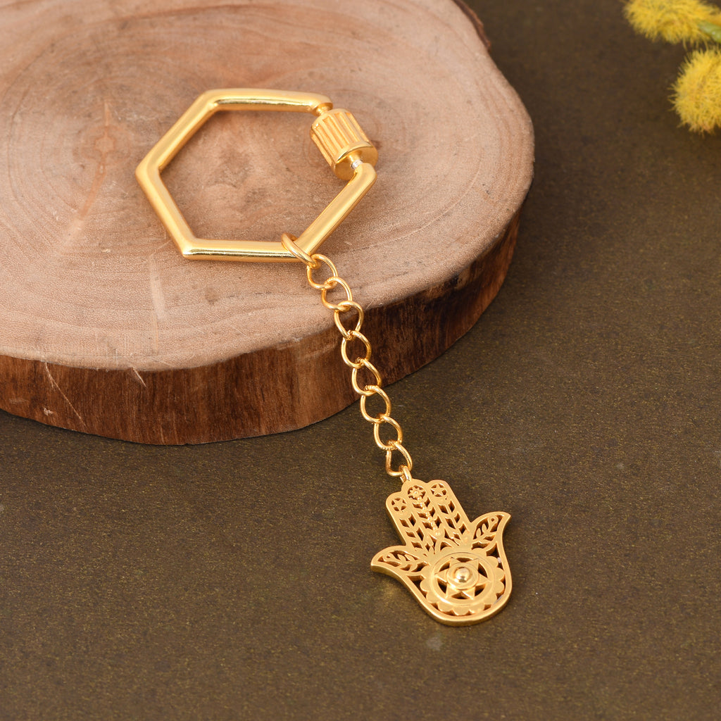 Hamsa Hand Keychain (18kt Gold Micron)