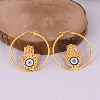 Hamsa Hand Loop Earrings (18kt Gold Micron)