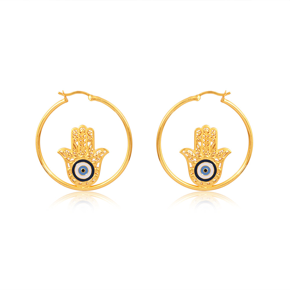 Hamsa Hand Loop Earrings - Brass