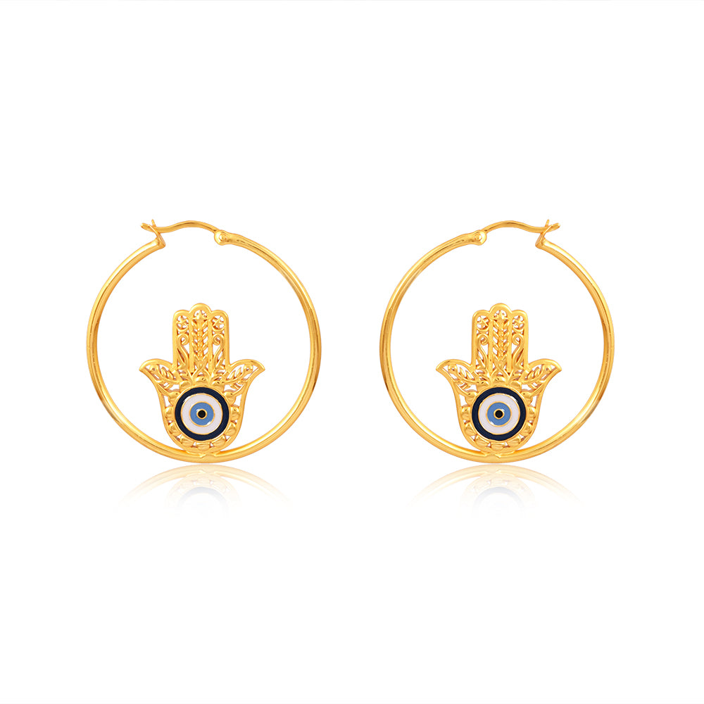 Hamsa Hand Loop Earrings (18kt Gold Micron)