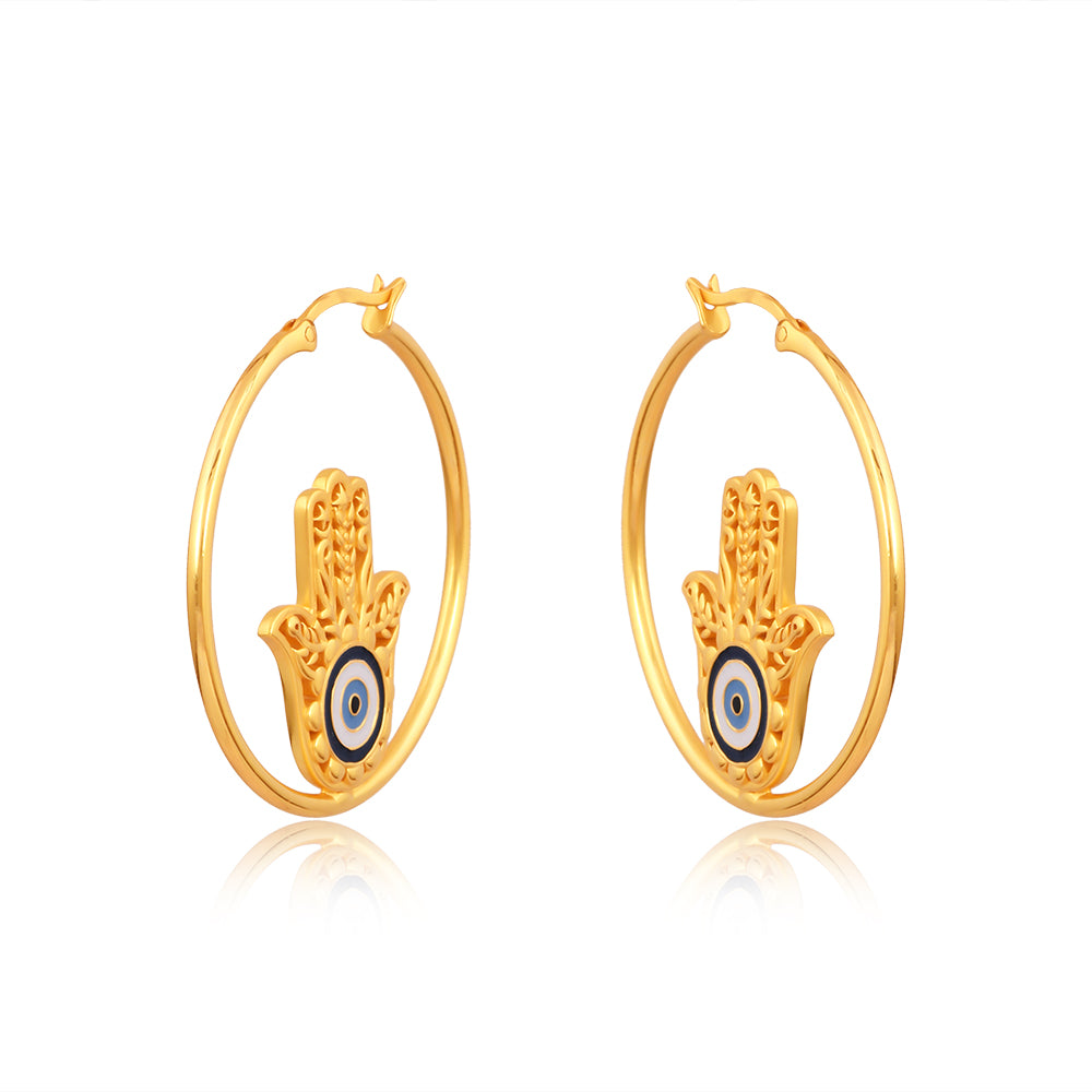 Hamsa Hand Loop Earrings  Brass