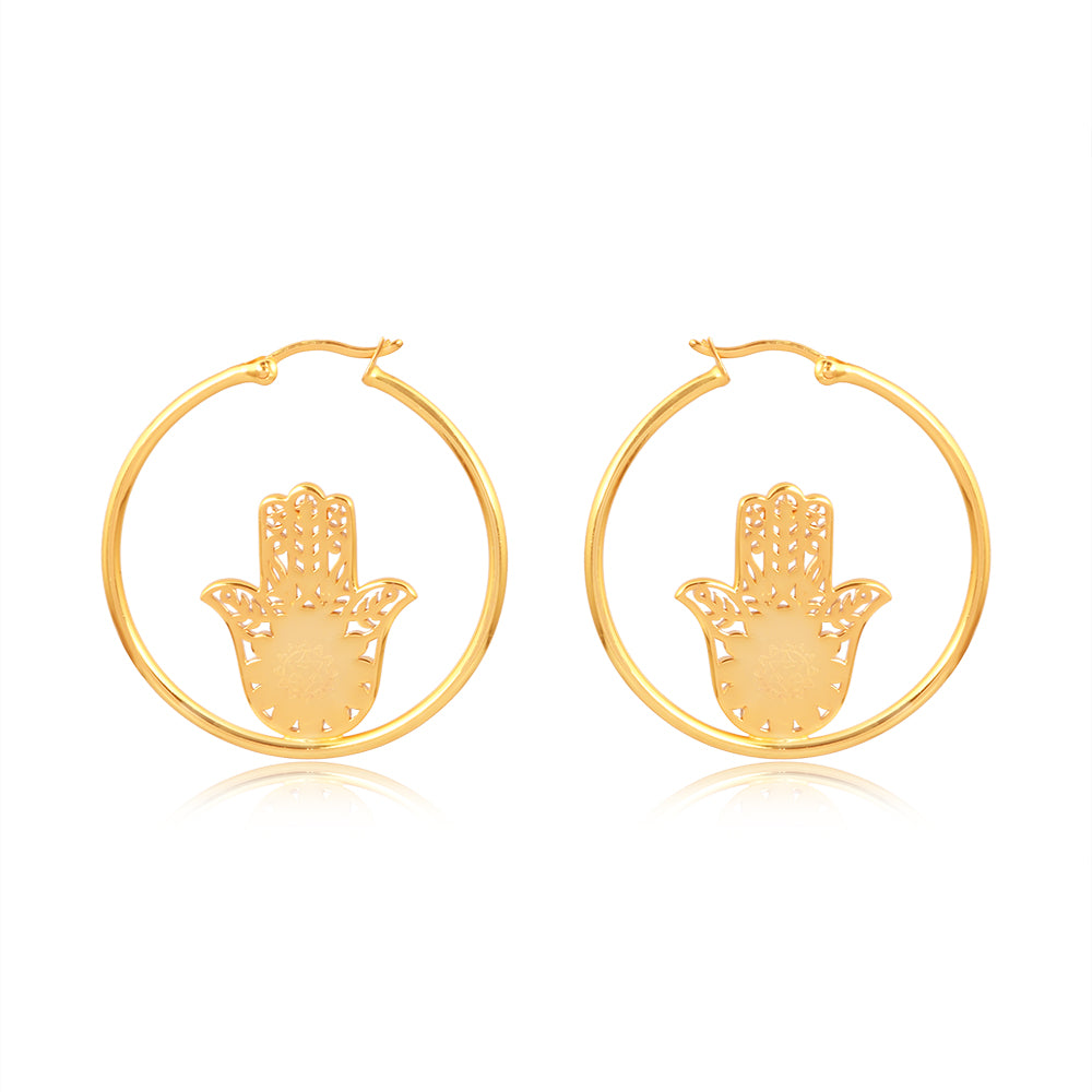 Hamsa Hand Loop Earrings  Brass