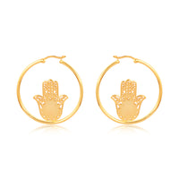 Hamsa Hand Loop Earrings (18kt Gold Micron)