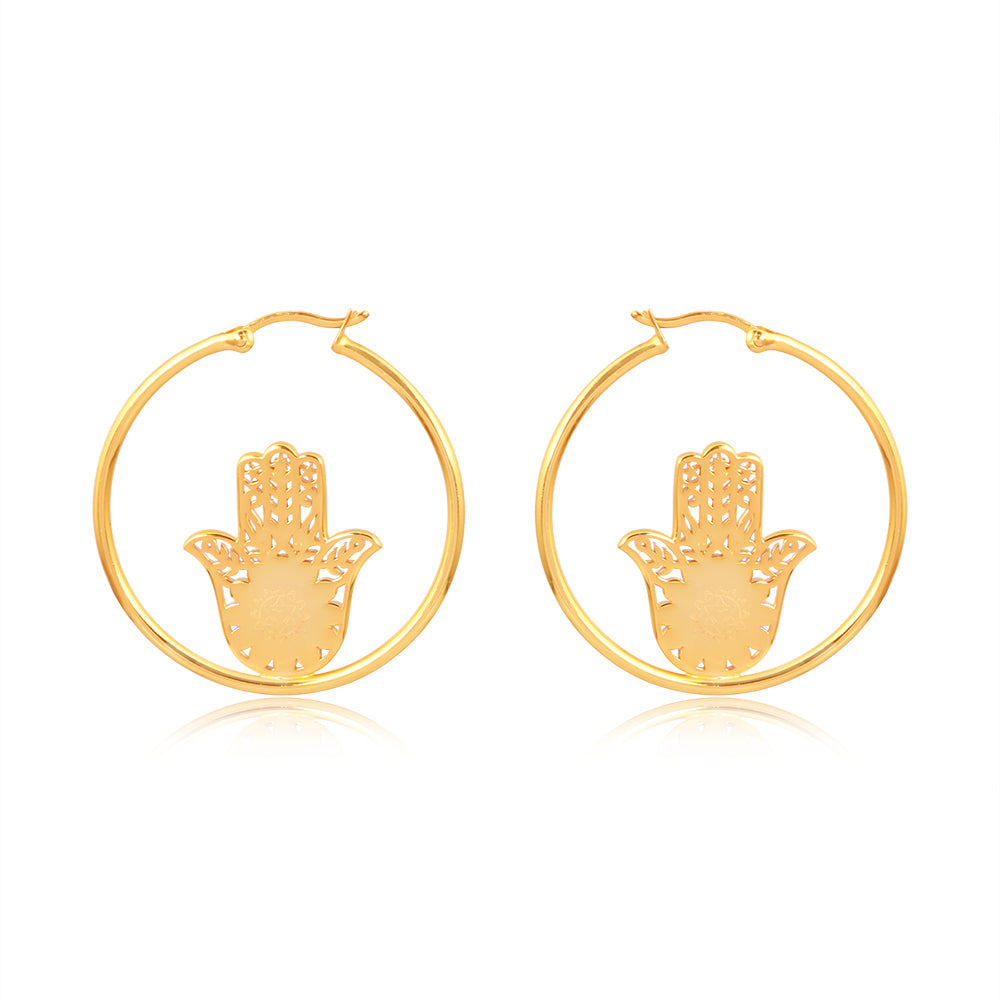 Hamsa Hand Loop Earrings (18kt Gold Micron)