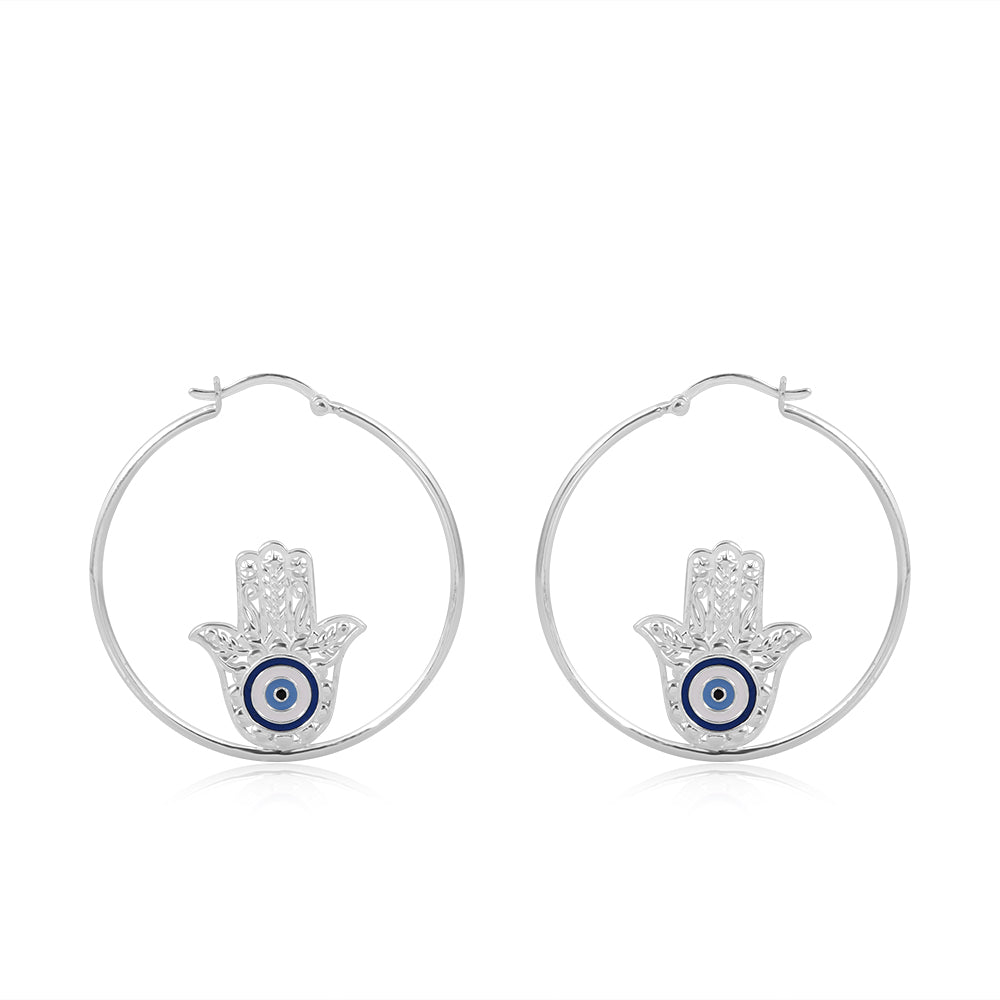 Hamsa Hand Loop Earrings (92.5 Sterling Silver)