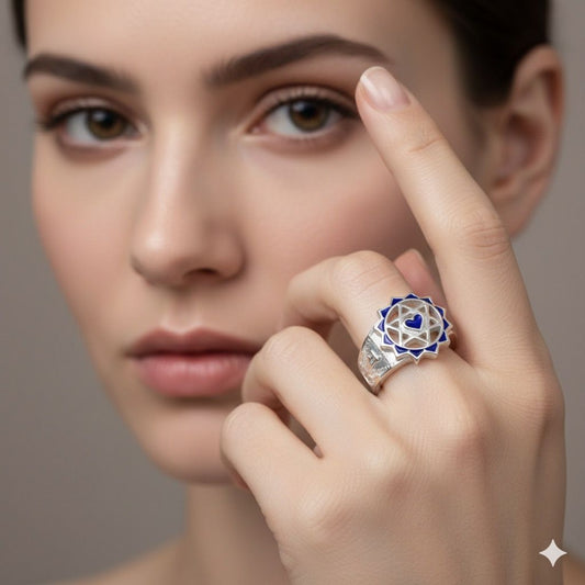 Twin Heart Meditation Ring 92.5 Sterling Silver (Blue)