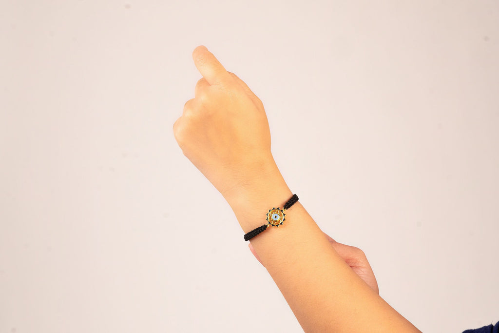 Evil Eye Bracelet With Black Cord (18kt Gold Micron)