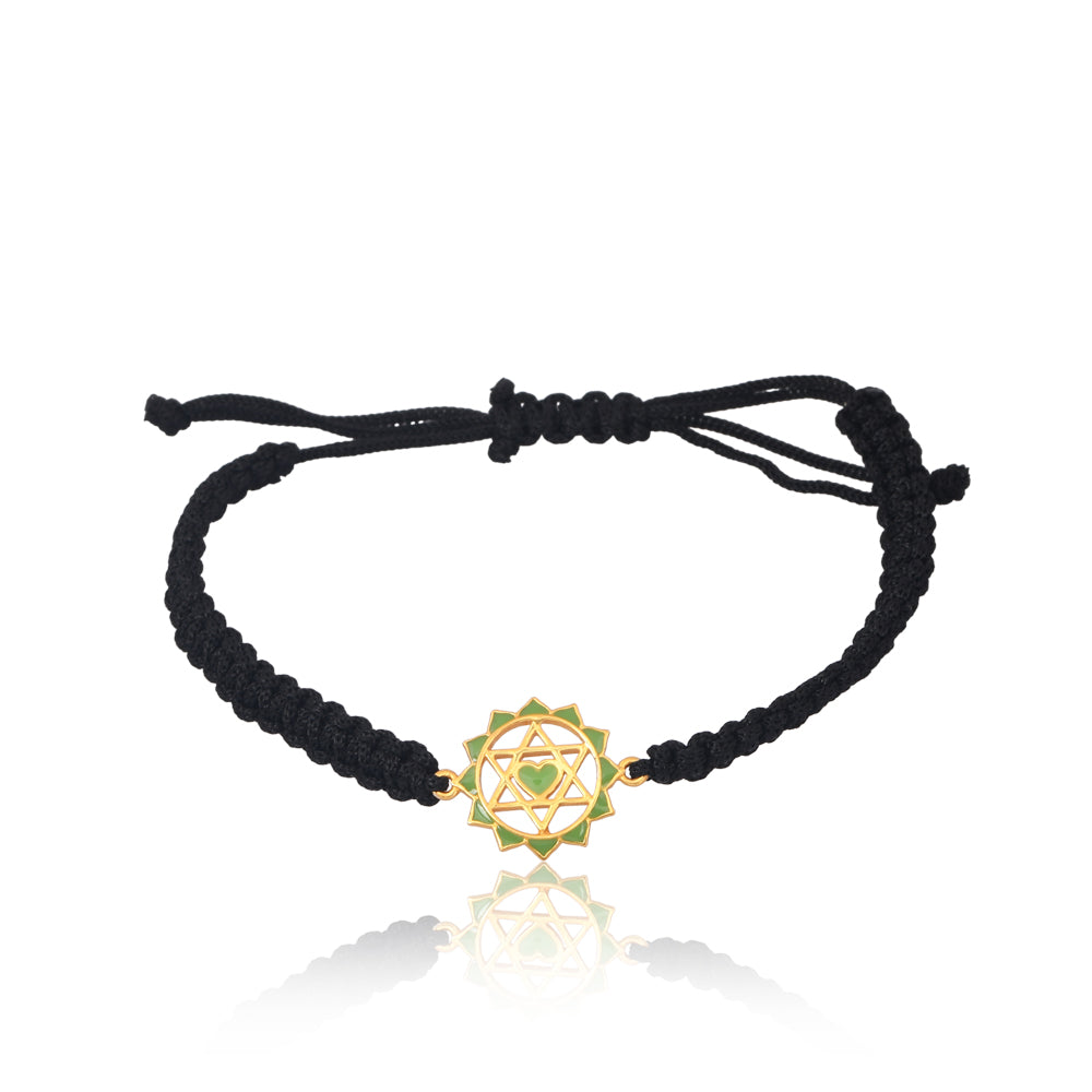 Green Heart Chakra Bracelet with Black Cord