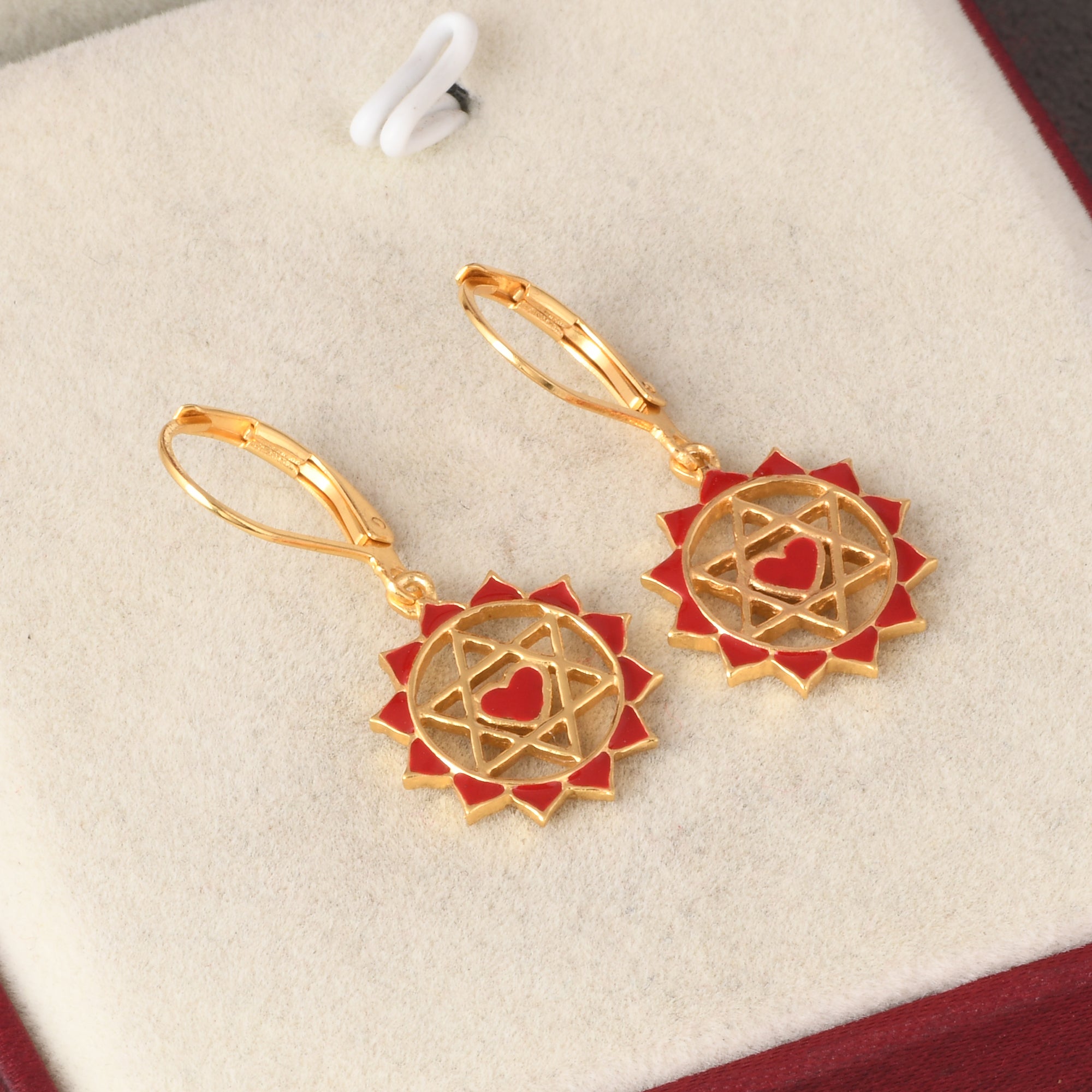 Heart Chakra Earrings with Red Enamelling