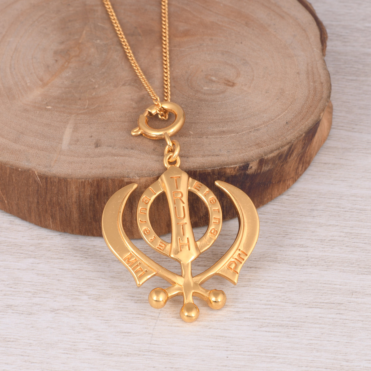 Khanda Symbol Pendant with Chain (18kt Gold Micron)