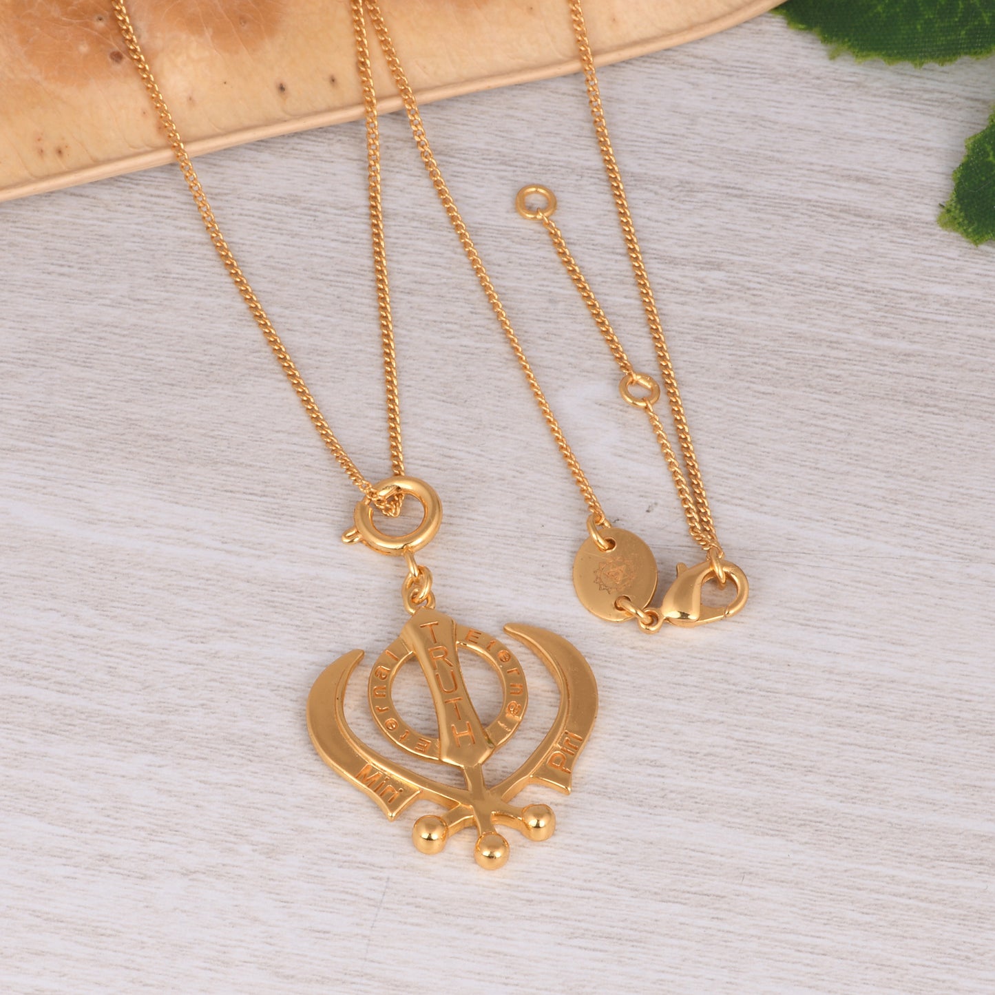 Khanda Symbol Pendant with Chain  Brass With Gold Plating