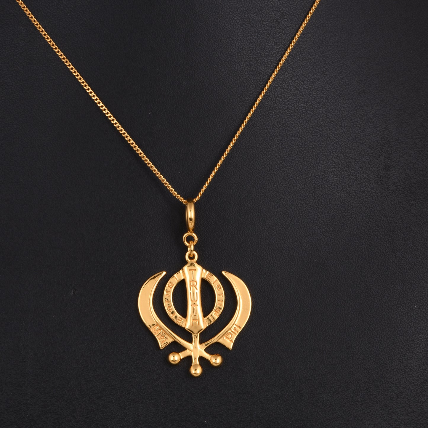 Khanda Symbol Pendant with Chain  Brass With Gold Plating