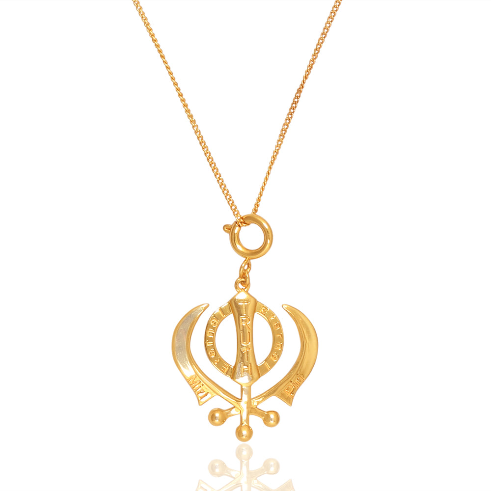 Khanda Symbol Pendant with Chain  Brass With Gold Plating