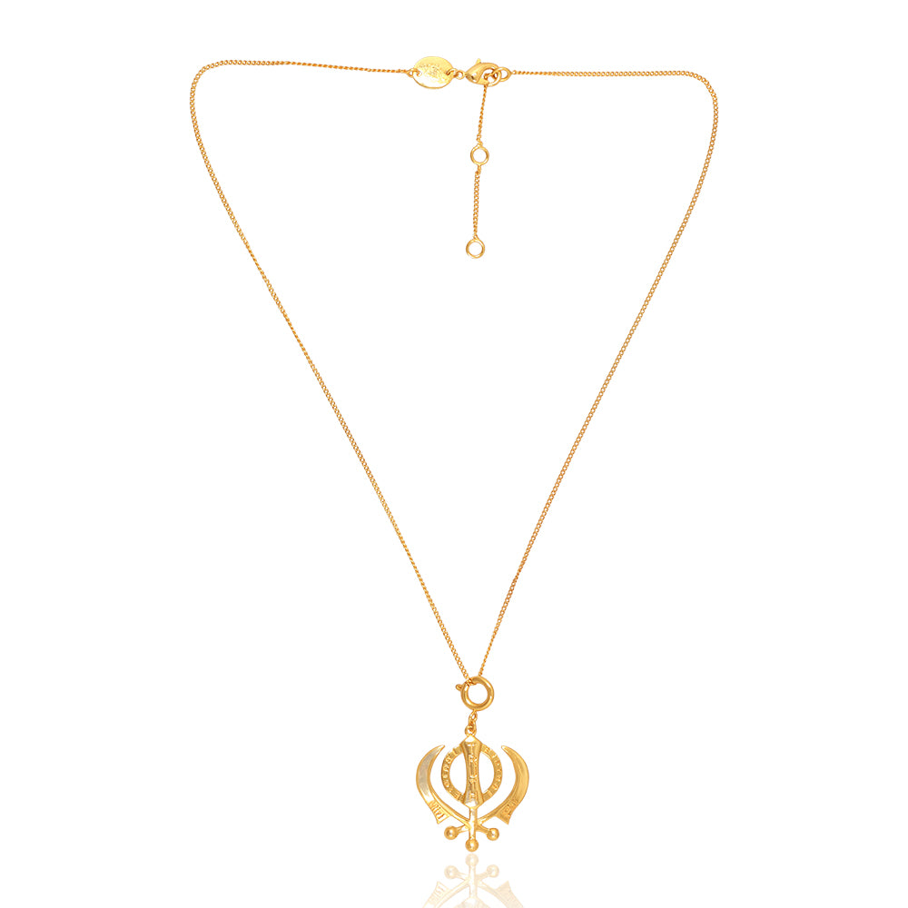 Khanda Symbol Pendant with Chain  Brass With Gold Plating