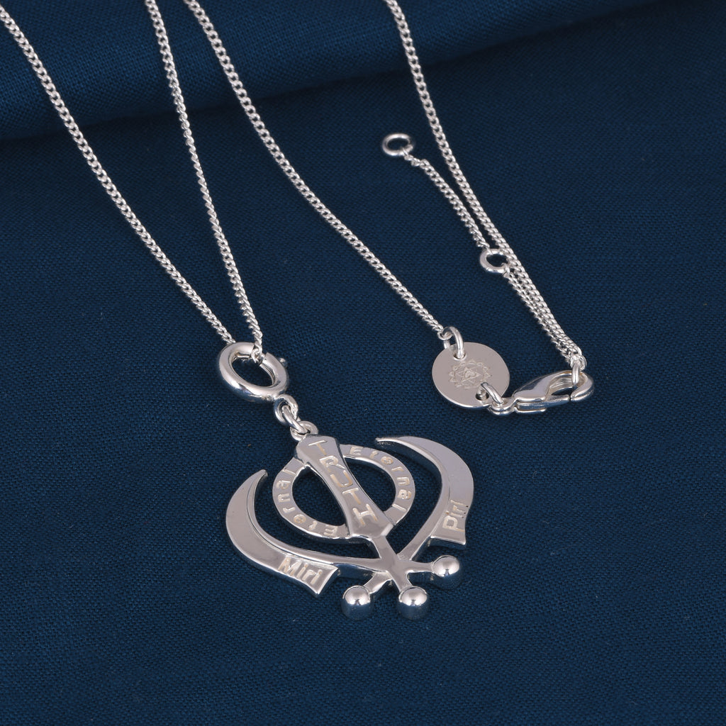 Khanda Symbol Pendant with Chain (Silver Plated)