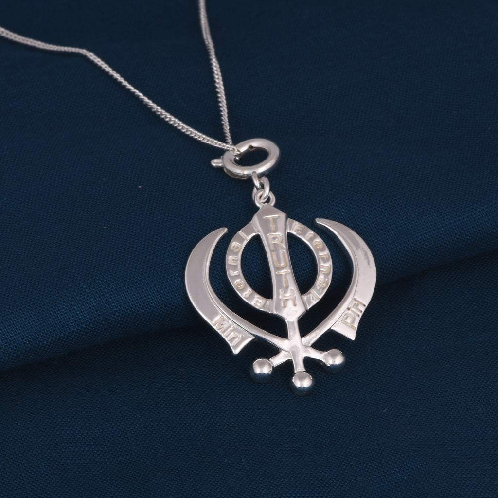 Khanda Symbol Pendant with Chain (Silver Plated)