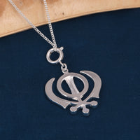 Khanda Symbol Pendant with Chain (Silver Plated)
