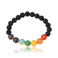 Lava Beads + Seven Chakras Bracelet (18kt Gold Micron)
