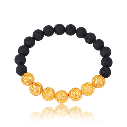 Lava Beads + Seven Chakras Bracelet (18kt Gold Micron)