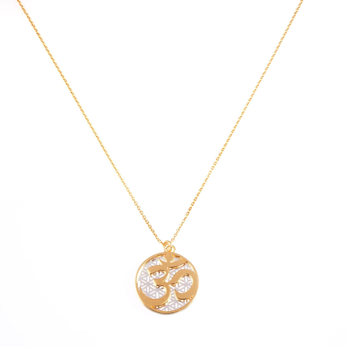 Om Symbol and Flower of Life Pendant (18kt Gold Micron)