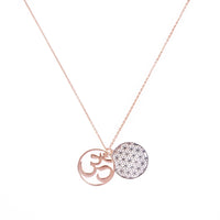 Om Symbol and Flower of Life Pendant (18Kt Rose Gold Micron)