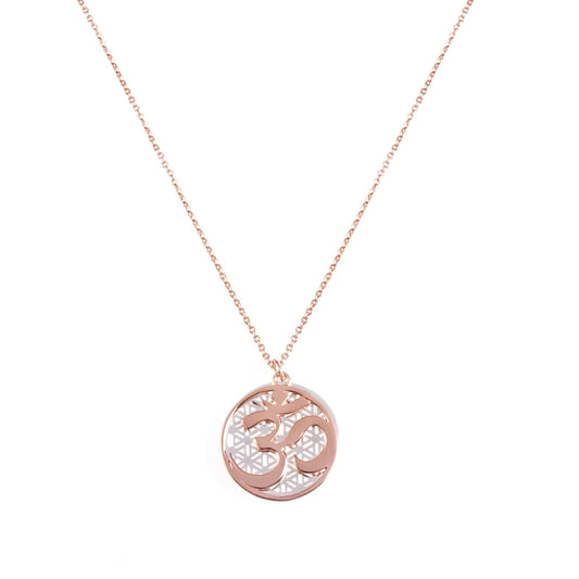 Om Symbol and Flower of Life Pendant (18Kt Rose Gold Micron)