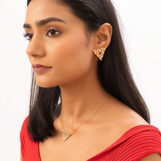 Triangular Energy Generator Earrings - Red