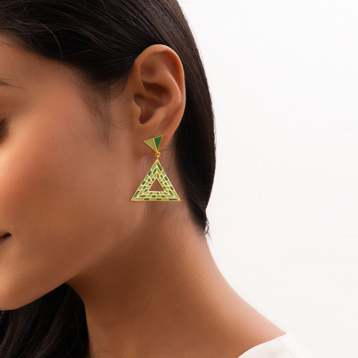 Triangular Energy Generator Earrings - Green