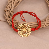 Shree Chakra Bracelet with Red Cord (18kt Gold Micron)