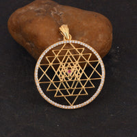 Shree Chakra Diamond + 18kt Gold Pendant with Ruby Stone
