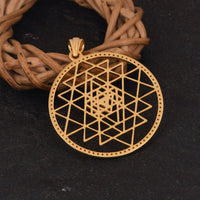 Shree Chakra Diamond + 18kt Gold Pendant with Ruby Stone