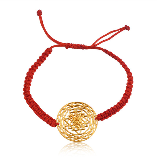 Shree Chakra Bracelet with Red Cord (18kt Gold Micron)