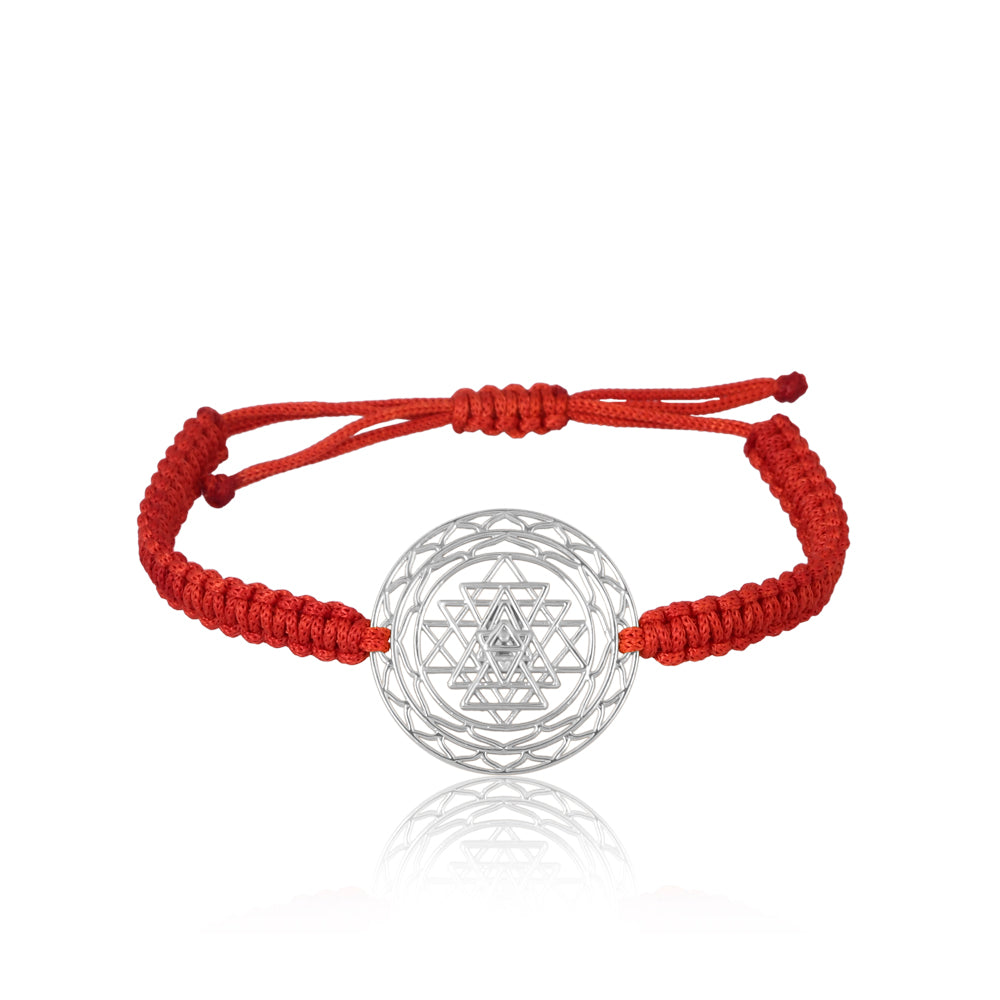 Shree Chakra Bracelet with Red Cord - 92.5 Sterling Silver