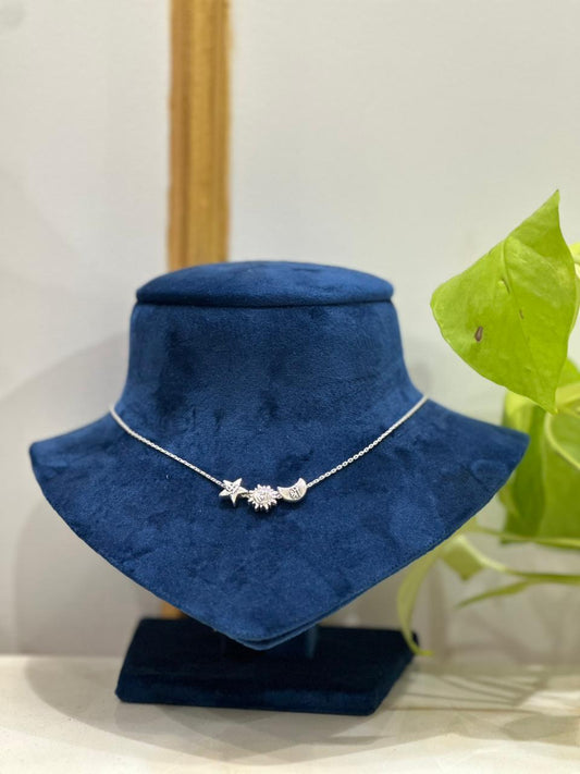 Sun Moon Star Necklace with Silver Chain