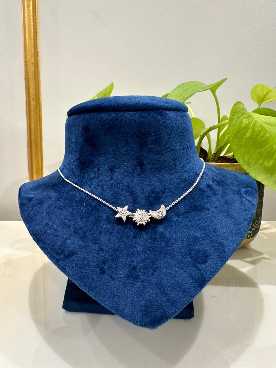 Sun Moon Star Necklace with Silver Chain