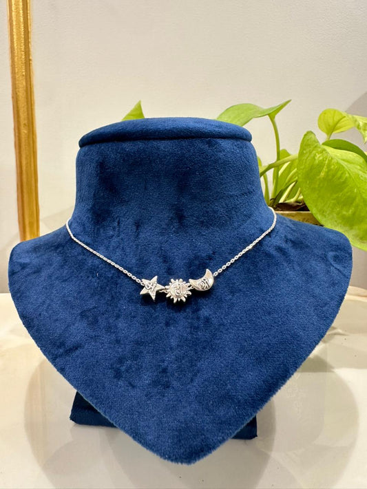 Sun Moon Star Necklace with Silver Chain