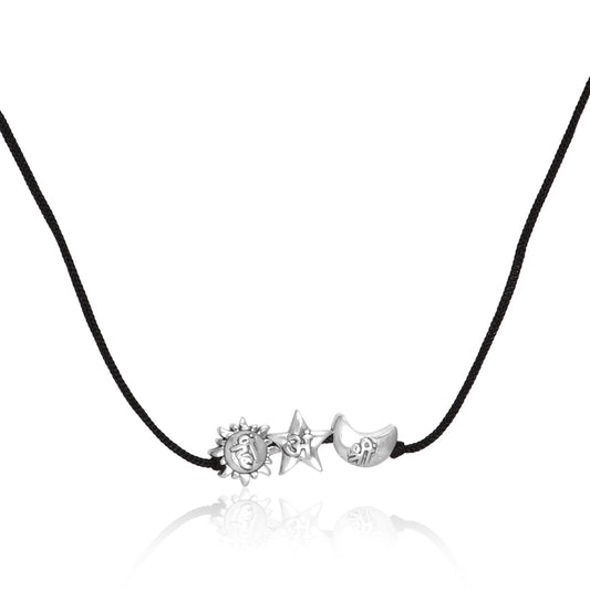 Sun Moon Star Necklace (92.5 Sterling Silver) with Black Thread