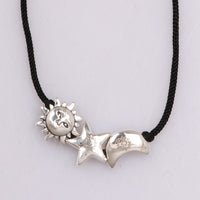 Sun Moon Star Necklace (92.5 Sterling Silver) with Black Thread