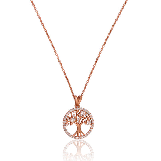 Tree of Life Pendant with Zircon (Rose Gold Plating)