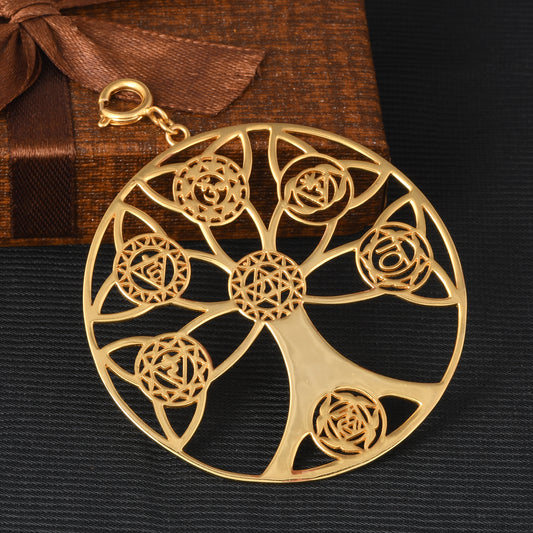 Tree of Life with Seven Chakras Pendant (18kt Gold Micron)