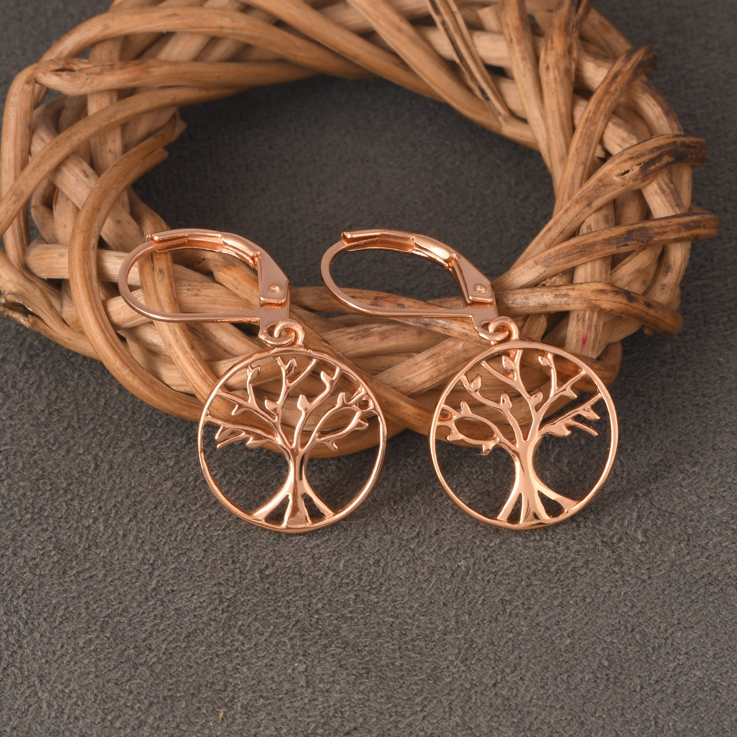 Tree of Life Earrings  Brass with Rose Gold Plating