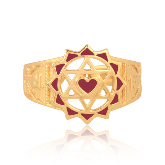 Twin Heart Meditation Ring 18kt Gold Micron (Red Enamelling)